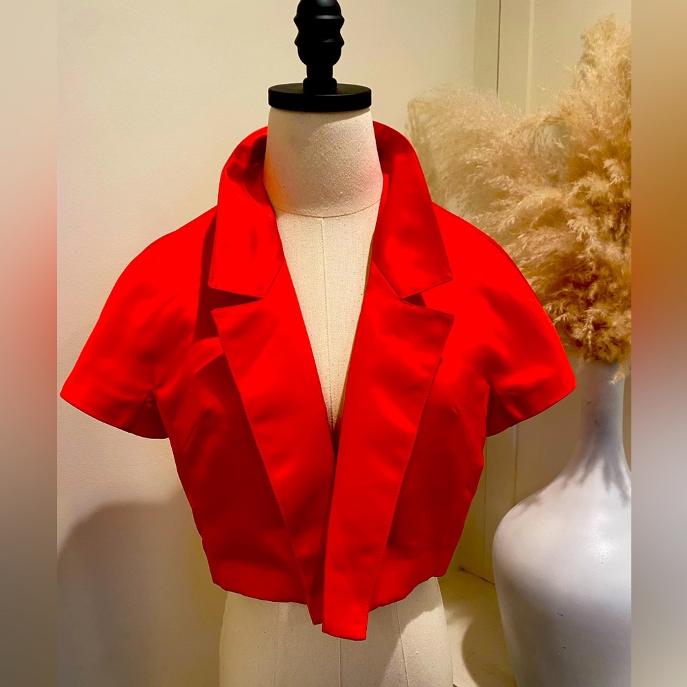 Elisa Fanti Red Satin Cropped Jacket New! With tags 💯 Small